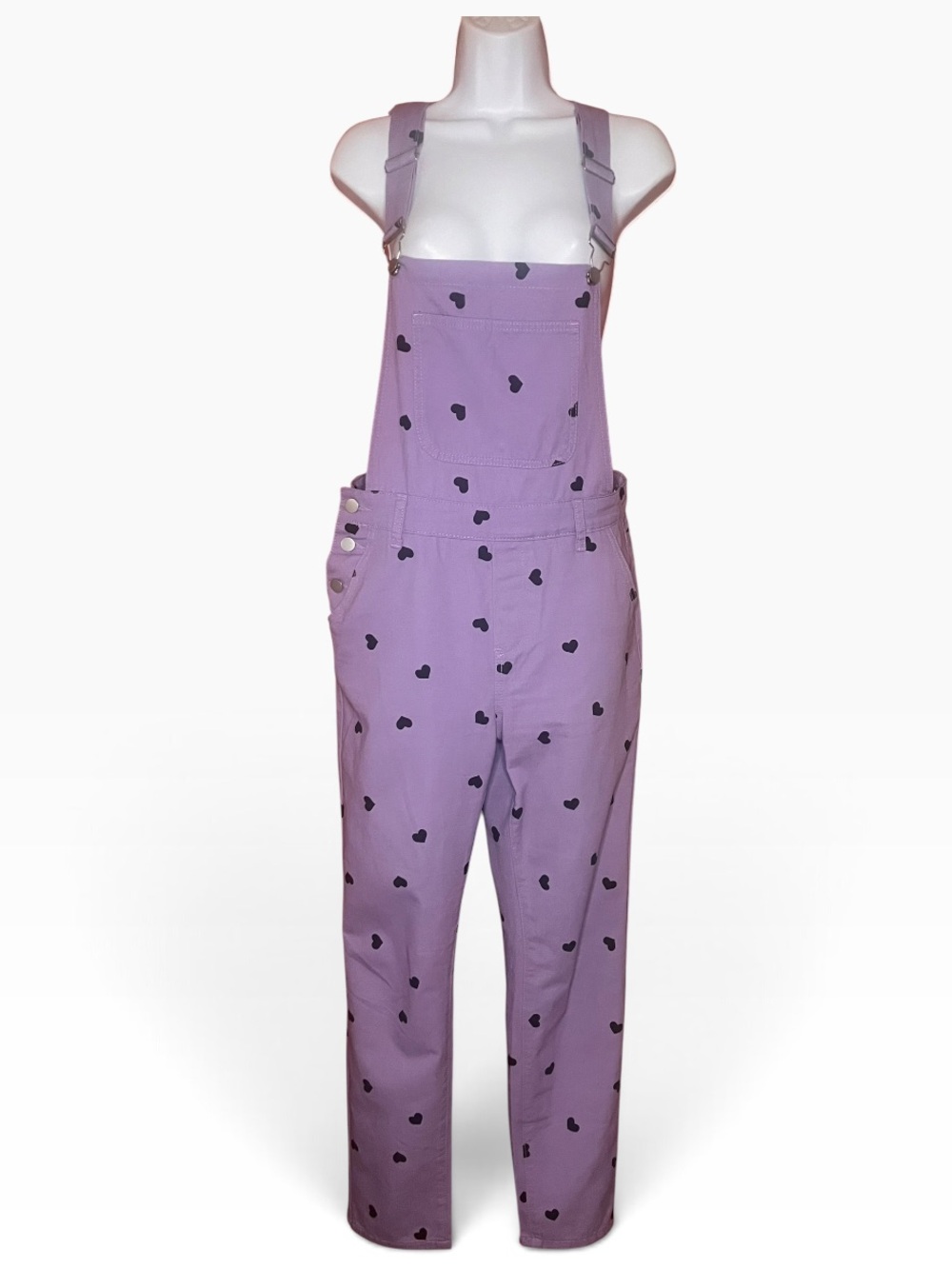 Lilac Heart Print Cotton Overalls - Women
